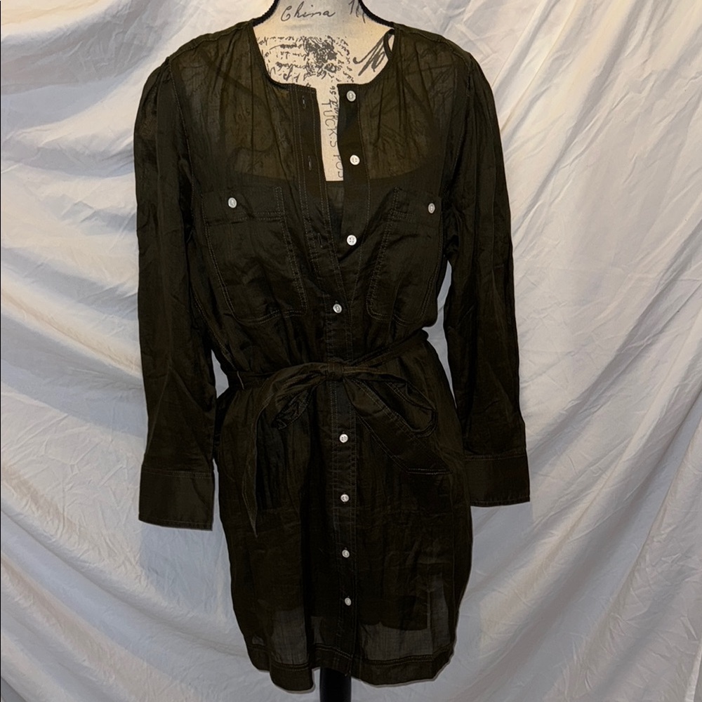 Banana Republic hunter green Buttoned Long Sleeve Dress